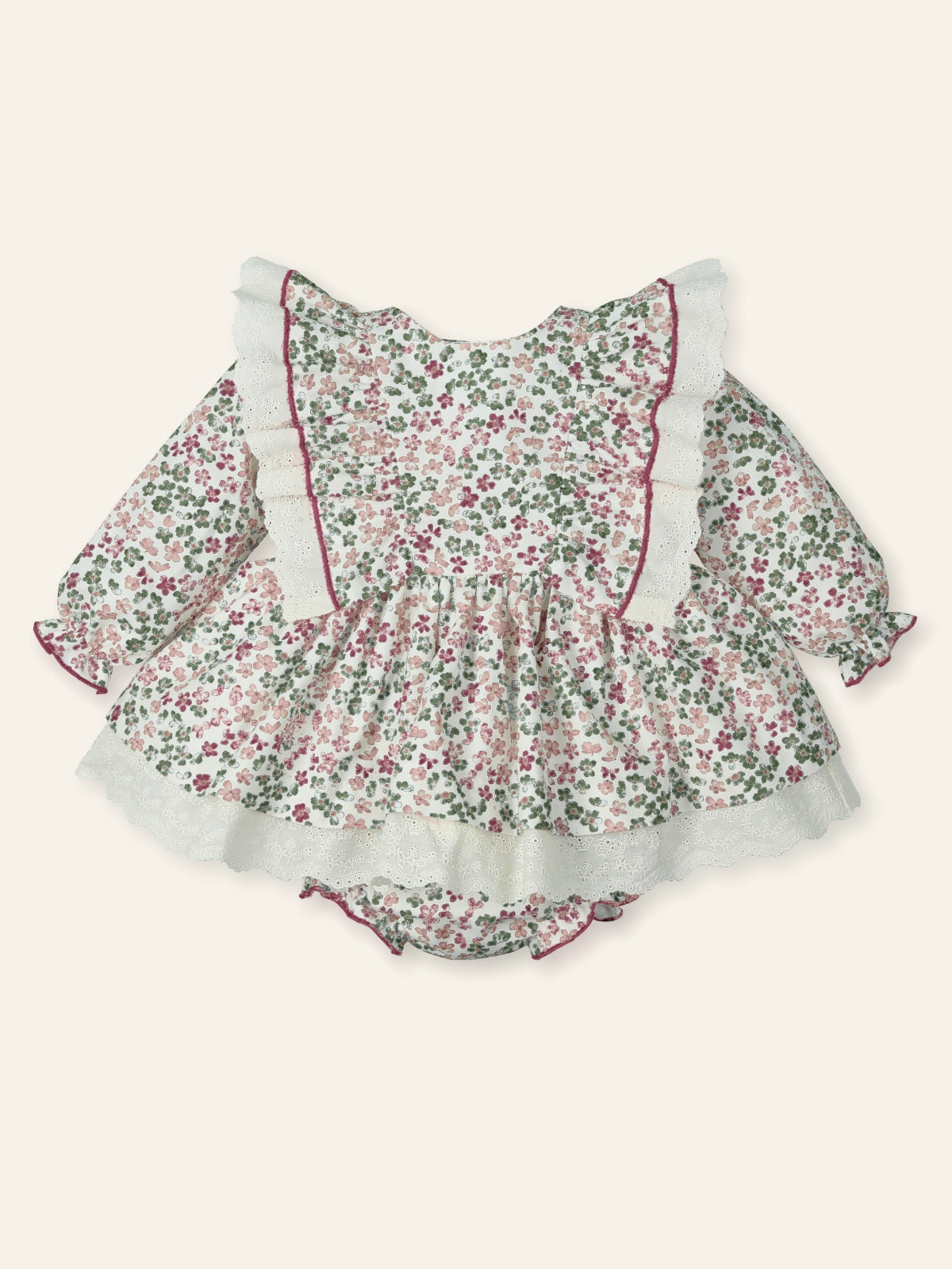 Jesusin + culotte florecitas y tira bordada "FLEUR VINTAGE" 9924
